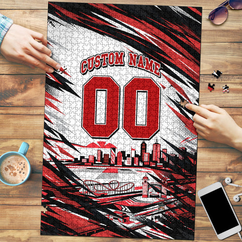 Personalised St Kilda Saints Fan Pride Puzzle Crusader Mascot Graphic Art With Melbourne City Skyline