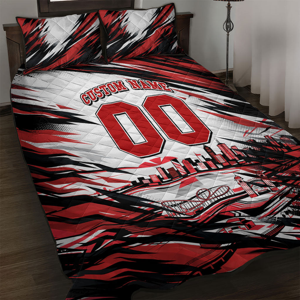 Personalised St Kilda Saints Fan Pride Quilt Bed Set Crusader Mascot Graphic Art With Melbourne City Skyline