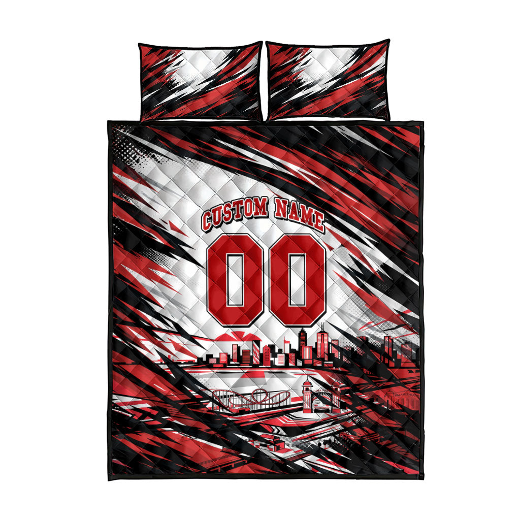 Personalised St Kilda Saints Fan Pride Quilt Bed Set Crusader Mascot Graphic Art With Melbourne City Skyline