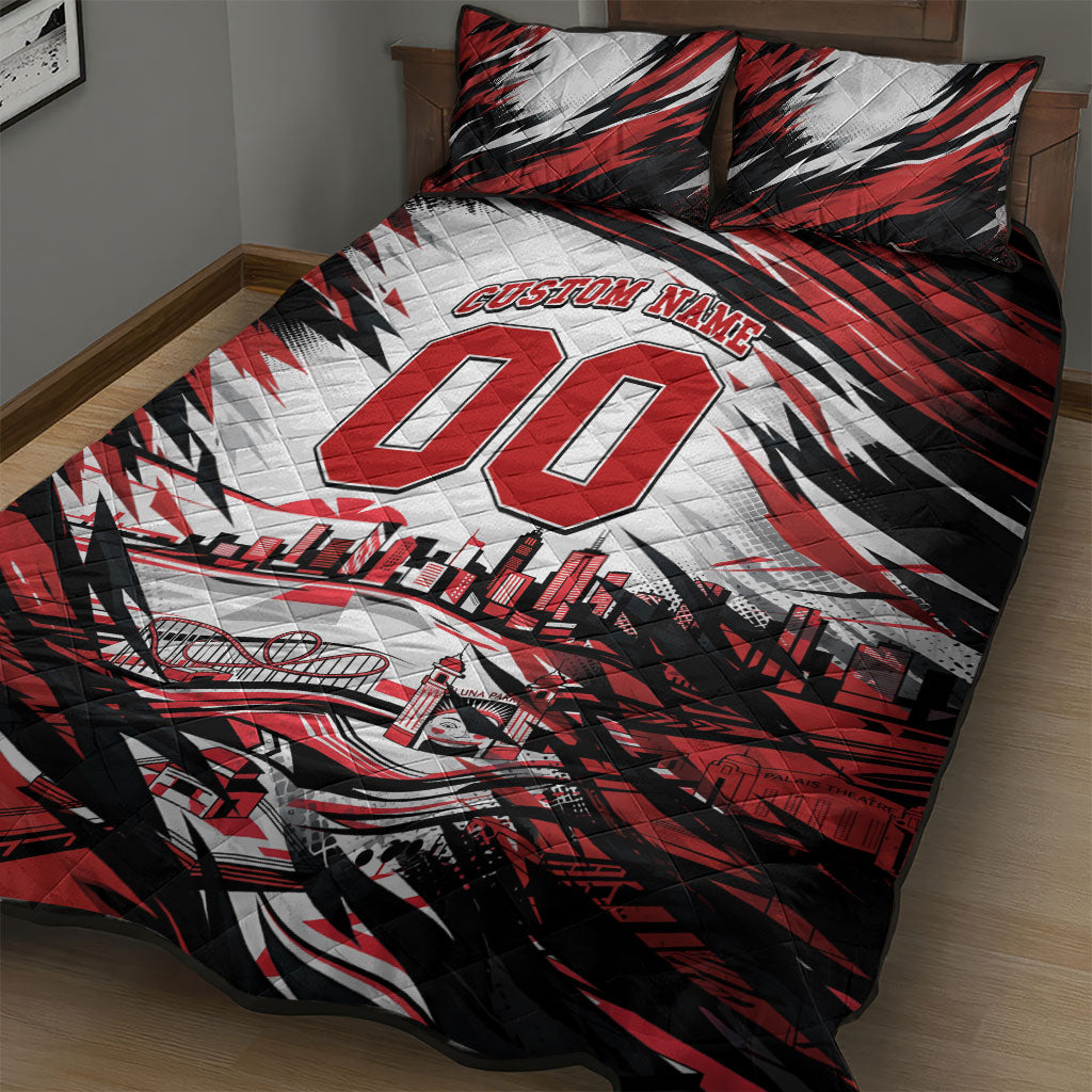 Personalised St Kilda Saints Fan Pride Quilt Bed Set Crusader Mascot Graphic Art With Melbourne City Skyline