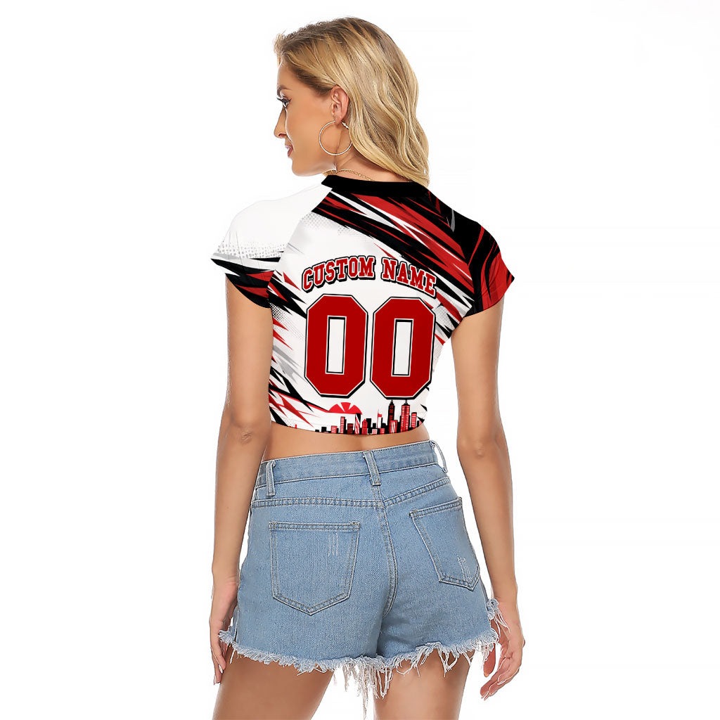 Personalised St Kilda Saints Fan Pride Raglan Cropped T Shirt Crusader Mascot Graphic Art With Melbourne City Skyline