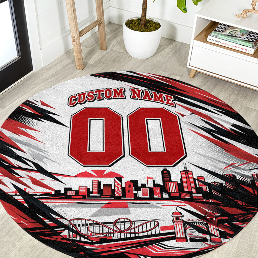 Personalised St Kilda Saints Fan Pride Round Carpet Crusader Mascot Graphic Art With Melbourne City Skyline
