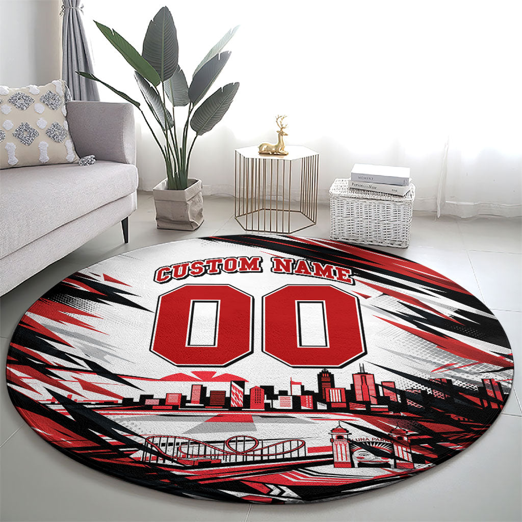 Personalised St Kilda Saints Fan Pride Round Carpet Crusader Mascot Graphic Art With Melbourne City Skyline