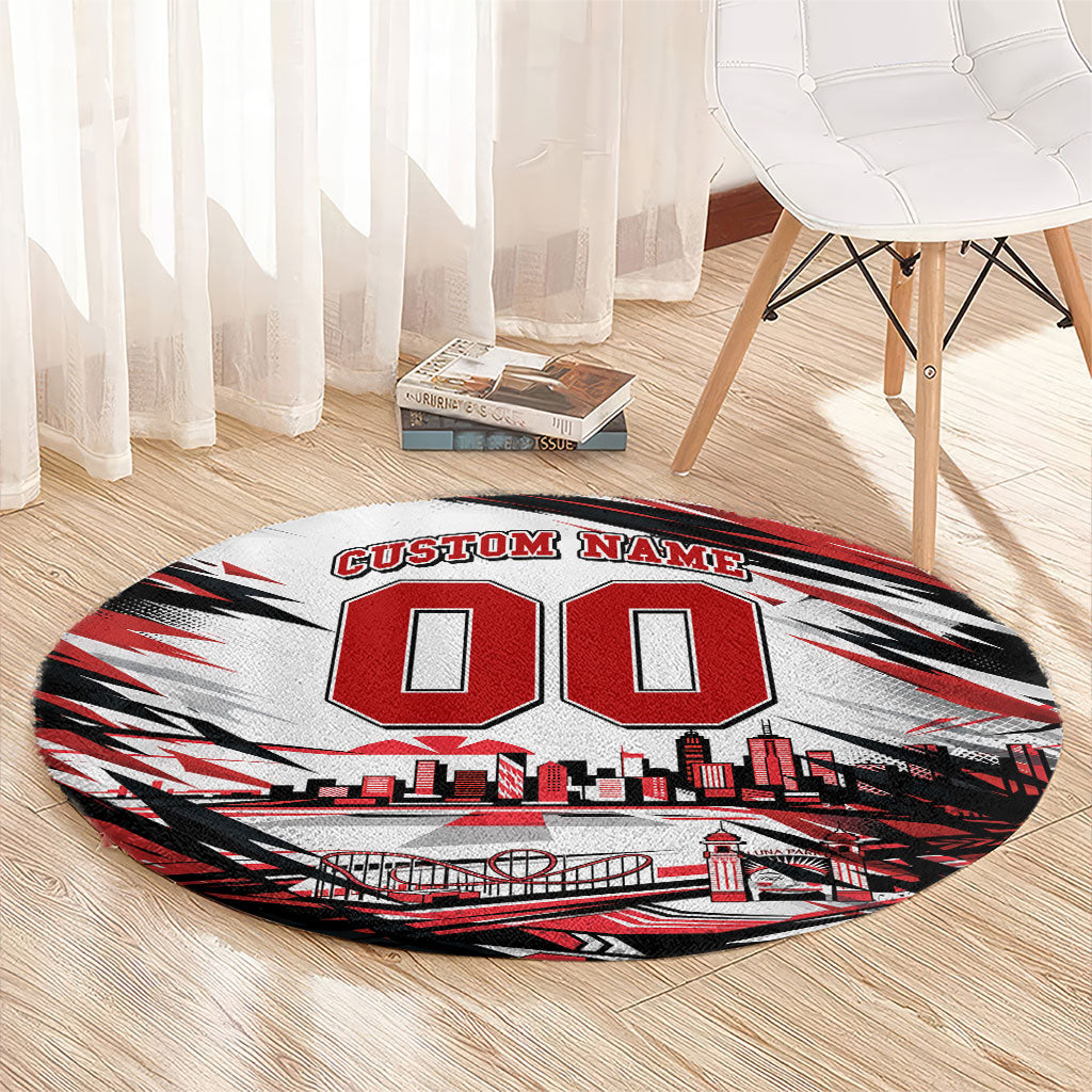Personalised St Kilda Saints Fan Pride Round Carpet Crusader Mascot Graphic Art With Melbourne City Skyline