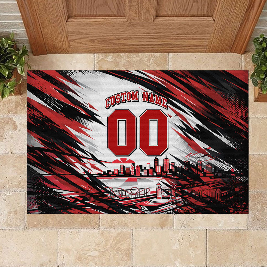 Personalised St Kilda Saints Fan Pride Rubber Doormat Crusader Mascot Graphic Art With Melbourne City Skyline