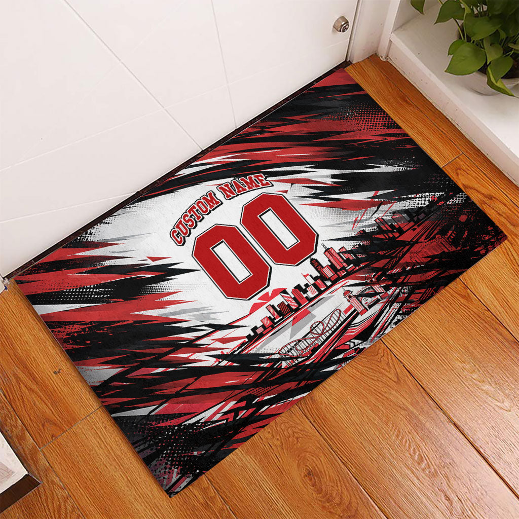 Personalised St Kilda Saints Fan Pride Rubber Doormat Crusader Mascot Graphic Art With Melbourne City Skyline