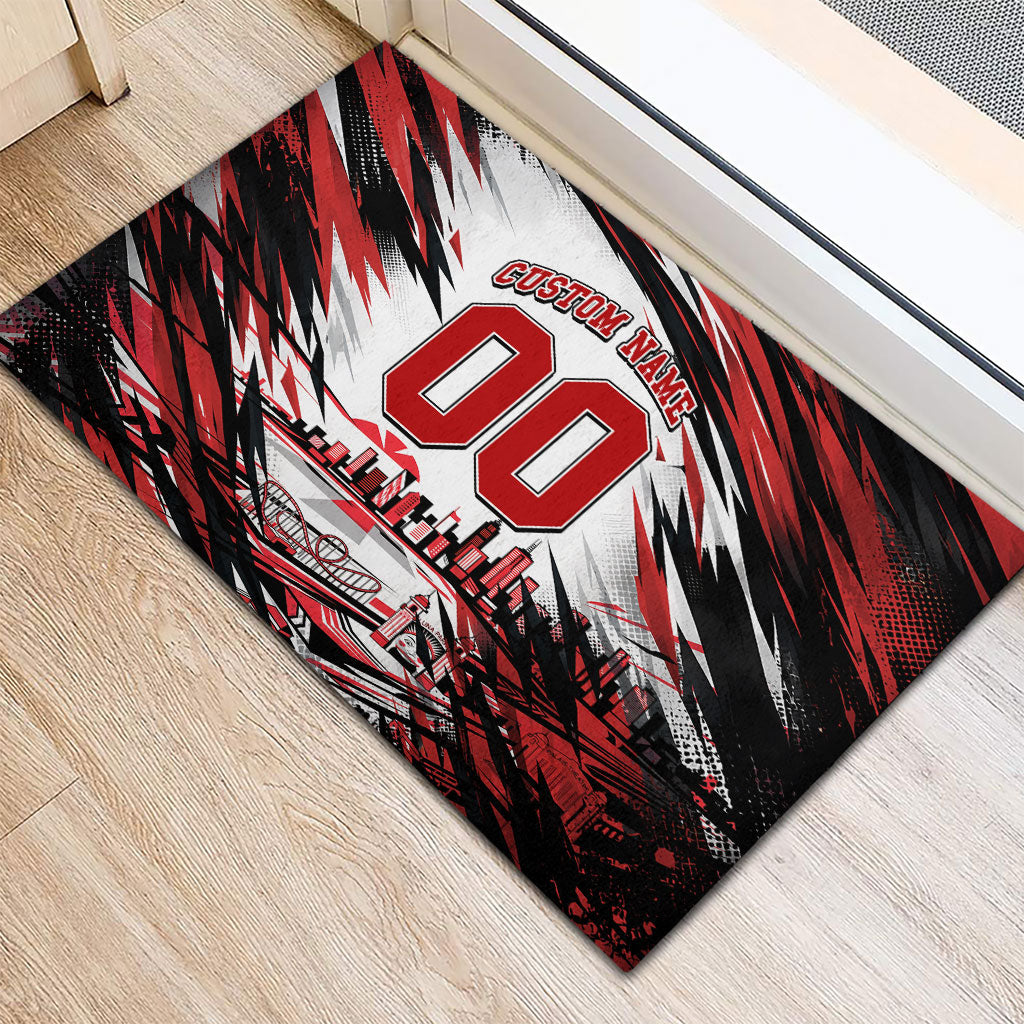 Personalised St Kilda Saints Fan Pride Rubber Doormat Crusader Mascot Graphic Art With Melbourne City Skyline