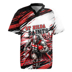 Personalised St Kilda Saints Fan Pride Rugby Jersey Crusader Mascot Graphic Art With Melbourne City Skyline