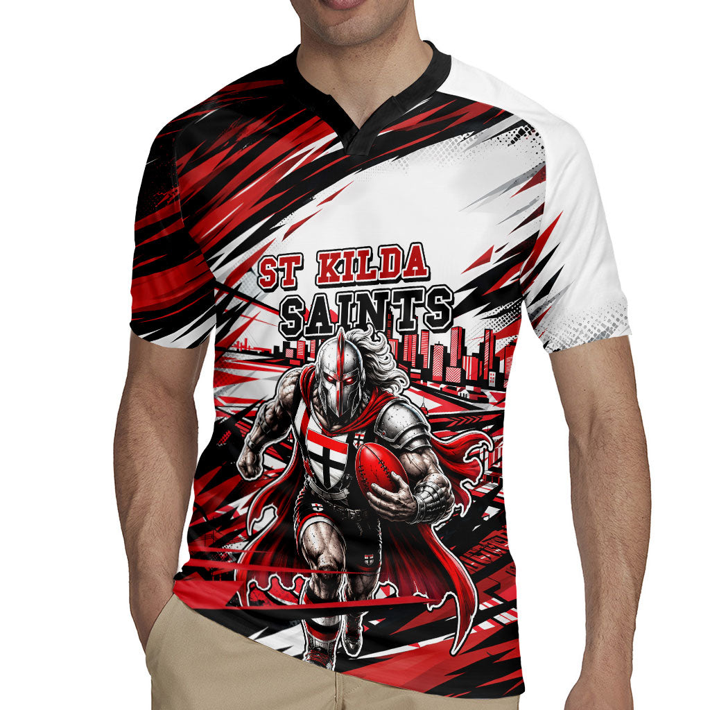 Personalised St Kilda Saints Fan Pride Rugby Jersey Crusader Mascot Graphic Art With Melbourne City Skyline