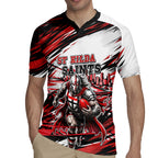 Personalised St Kilda Saints Fan Pride Rugby Jersey Crusader Mascot Graphic Art With Melbourne City Skyline