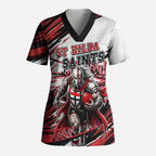 Personalised St Kilda Saints Fan Pride Scrub Top Crusader Mascot Graphic Art With Melbourne City Skyline