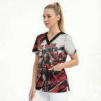 Personalised St Kilda Saints Fan Pride Scrub Top Crusader Mascot Graphic Art With Melbourne City Skyline