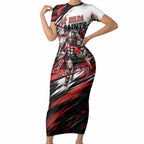 Personalised St Kilda Saints Fan Pride Short Sleeve Bodycon Dress Crusader Mascot Graphic Art With Melbourne City Skyline
