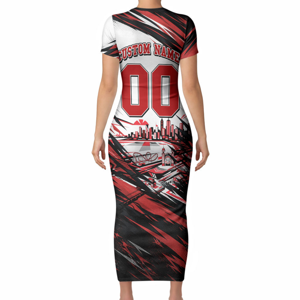 Personalised St Kilda Saints Fan Pride Short Sleeve Bodycon Dress Crusader Mascot Graphic Art With Melbourne City Skyline