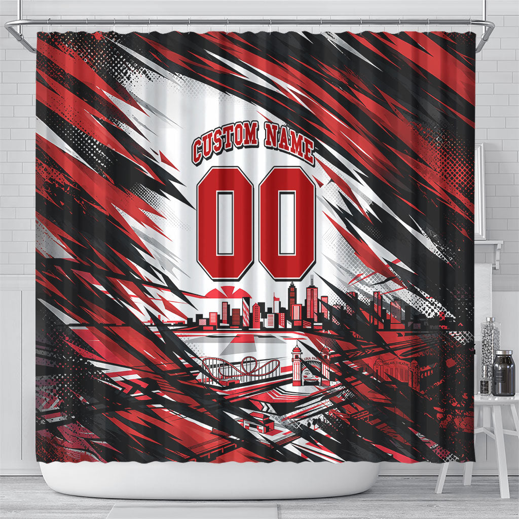 Personalised St Kilda Saints Fan Pride Shower Curtain Crusader Mascot Graphic Art With Melbourne City Skyline