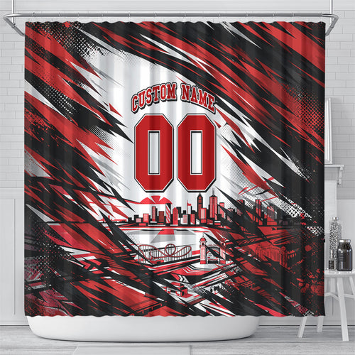 Personalised St Kilda Saints Fan Pride Shower Curtain Crusader Mascot Graphic Art With Melbourne City Skyline