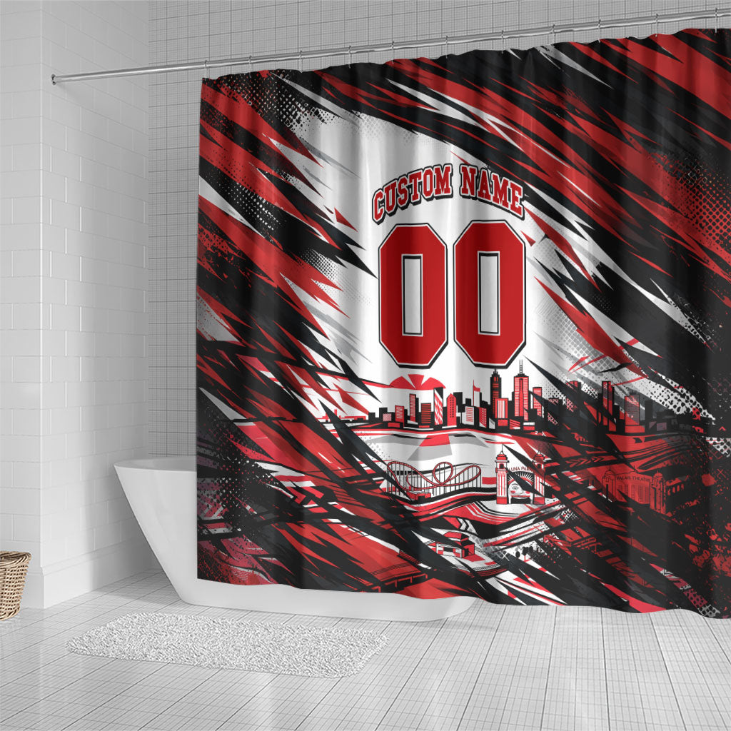 Personalised St Kilda Saints Fan Pride Shower Curtain Crusader Mascot Graphic Art With Melbourne City Skyline