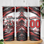 Personalised St Kilda Saints Fan Pride Skinny Tumbler Crusader Mascot Graphic Art With Melbourne City Skyline