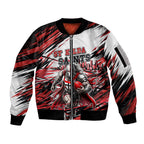 Personalised St Kilda Saints Fan Pride Sleeve Zip Bomber Jacket Crusader Mascot Graphic Art With Melbourne City Skyline