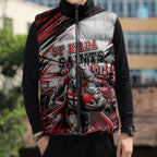 Personalised St Kilda Saints Fan Pride Sleeveless Puffer Jacket Crusader Mascot Graphic Art With Melbourne City Skyline
