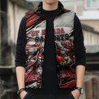 Personalised St Kilda Saints Fan Pride Sleeveless Puffer Jacket Crusader Mascot Graphic Art With Melbourne City Skyline
