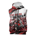 Personalised St Kilda Saints Fan Pride Sleeveless Zip Hoodie Crusader Mascot Graphic Art With Melbourne City Skyline