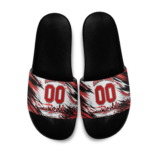 Personalised St Kilda Saints Fan Pride Slide Sandals Crusader Mascot Graphic Art With Melbourne City Skyline