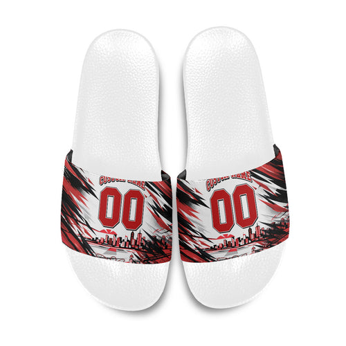 Personalised St Kilda Saints Fan Pride Slide Sandals Crusader Mascot Graphic Art With Melbourne City Skyline