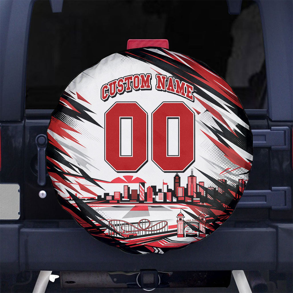 Personalised St Kilda Saints Fan Pride Spare Tire Cover Crusader Mascot Graphic Art With Melbourne City Skyline
