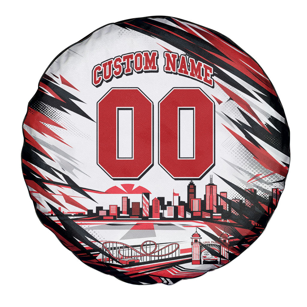 Personalised St Kilda Saints Fan Pride Spare Tire Cover Crusader Mascot Graphic Art With Melbourne City Skyline