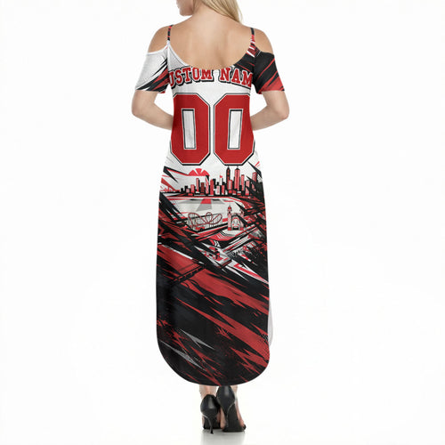 Personalised St Kilda Saints Fan Pride Summer Maxi Dress Crusader Mascot Graphic Art With Melbourne City Skyline