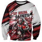 Personalised St Kilda Saints Fan Pride Sweatshirt Crusader Mascot Graphic Art With Melbourne City Skyline