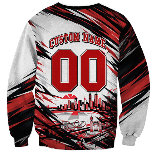 Personalised St Kilda Saints Fan Pride Sweatshirt Crusader Mascot Graphic Art With Melbourne City Skyline