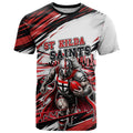 Personalised St Kilda Saints Fan Pride T Shirt Crusader Mascot Graphic Art With Melbourne City Skyline