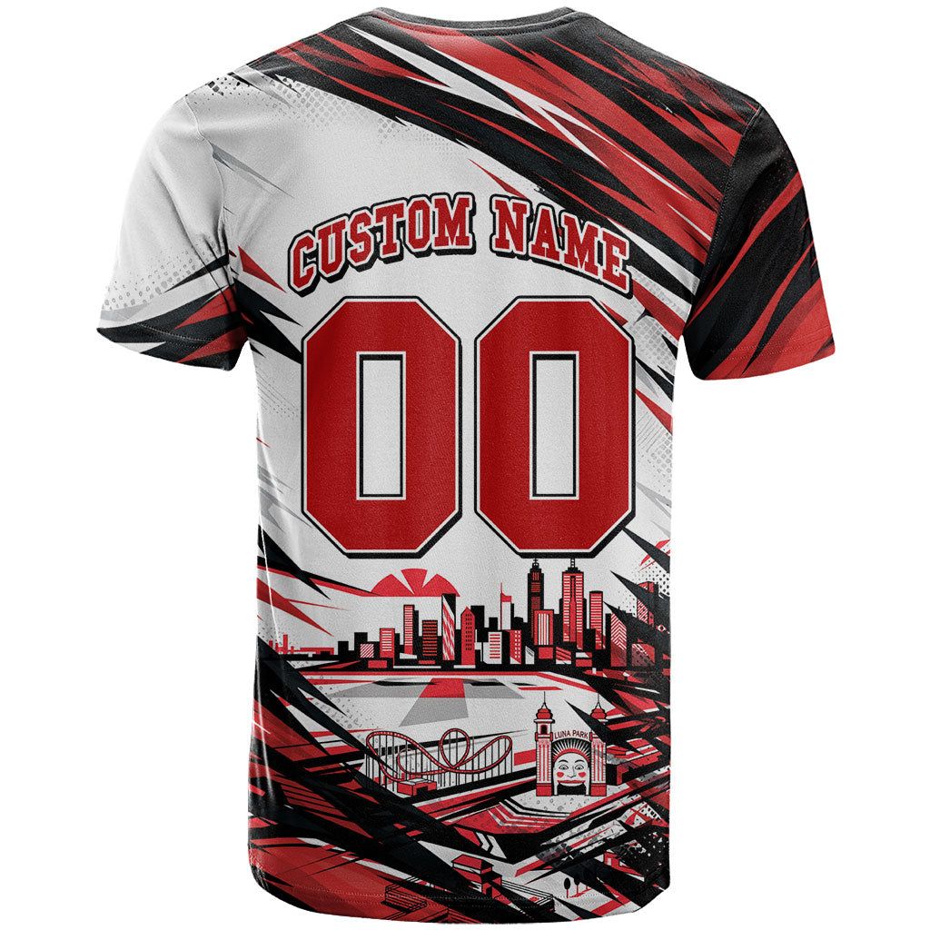 Personalised St Kilda Saints Fan Pride T Shirt Crusader Mascot Graphic Art With Melbourne City Skyline