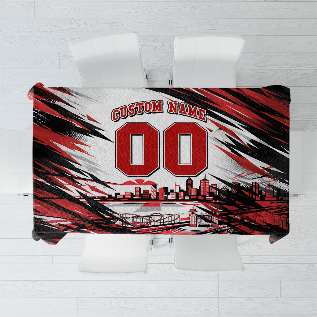 Personalised St Kilda Saints Fan Pride Tablecloth Crusader Mascot Graphic Art With Melbourne City Skyline