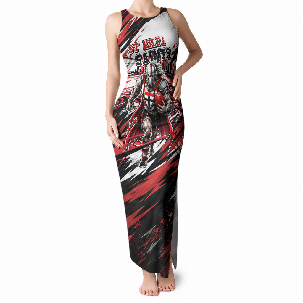 Personalised St Kilda Saints Fan Pride Tank Maxi Dress Crusader Mascot Graphic Art With Melbourne City Skyline