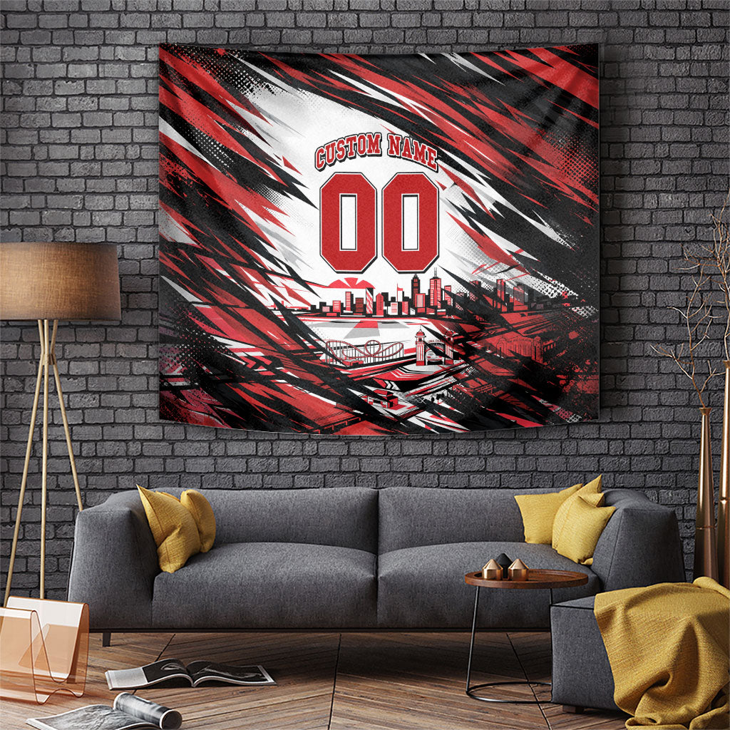 Personalised St Kilda Saints Fan Pride Tapestry Crusader Mascot Graphic Art With Melbourne City Skyline