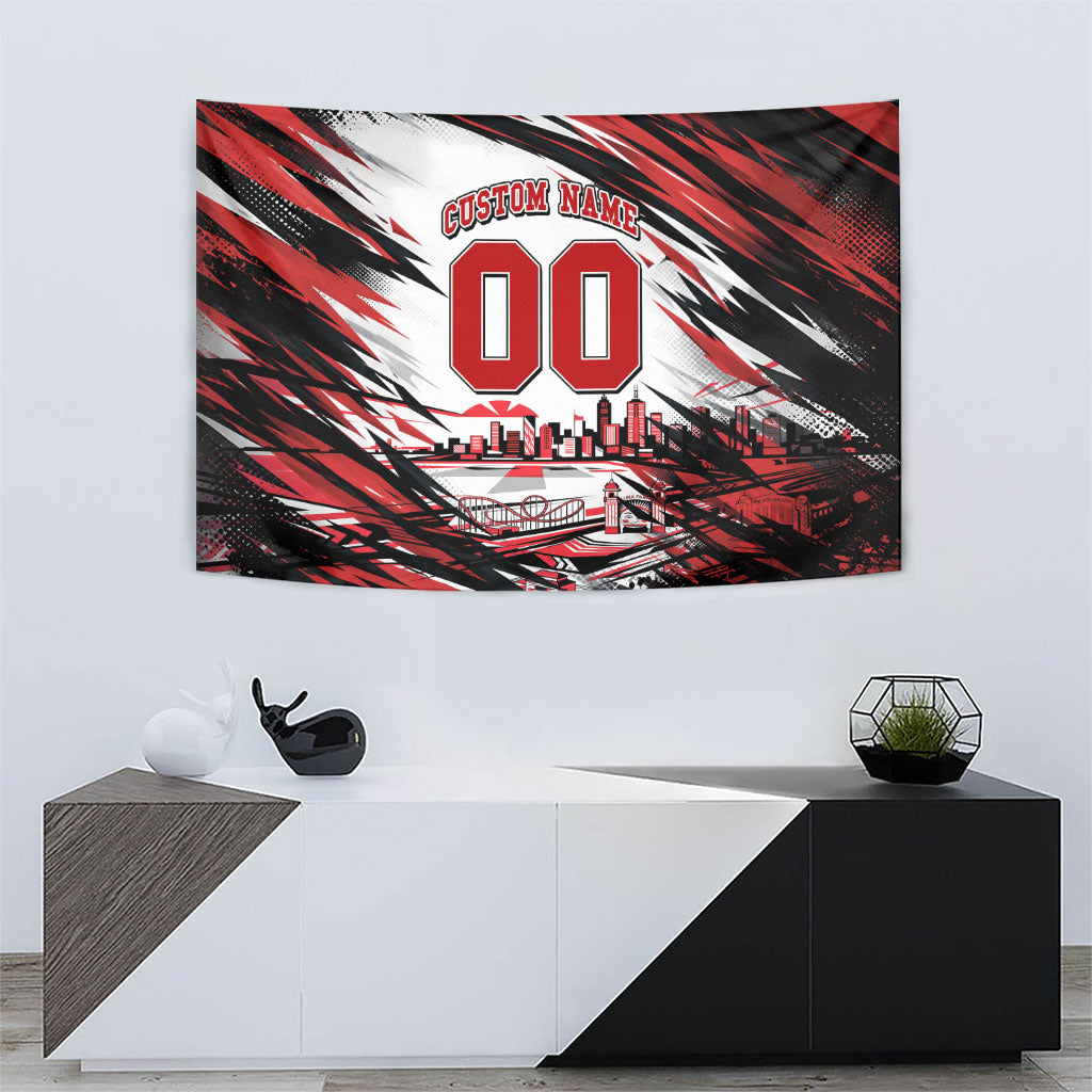 Personalised St Kilda Saints Fan Pride Tapestry Crusader Mascot Graphic Art With Melbourne City Skyline