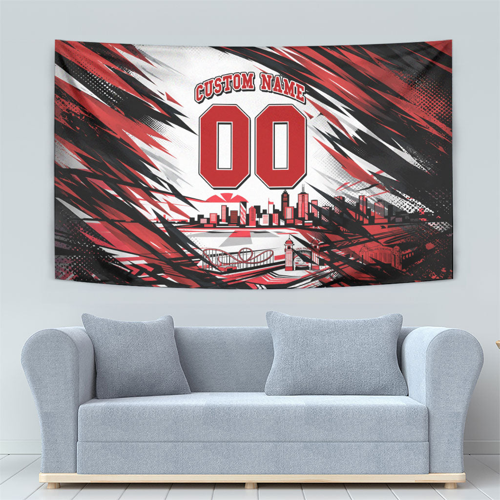 Personalised St Kilda Saints Fan Pride Tapestry Crusader Mascot Graphic Art With Melbourne City Skyline