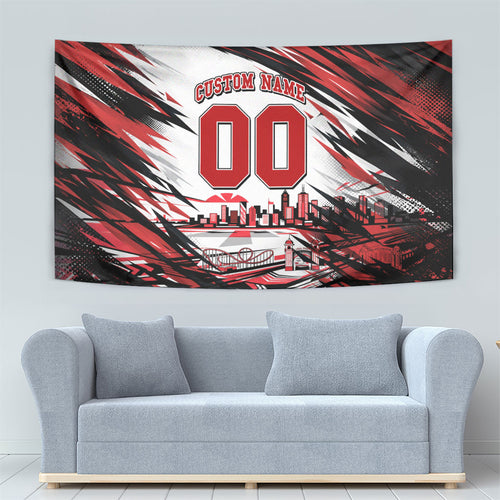 Personalised St Kilda Saints Fan Pride Tapestry Crusader Mascot Graphic Art With Melbourne City Skyline