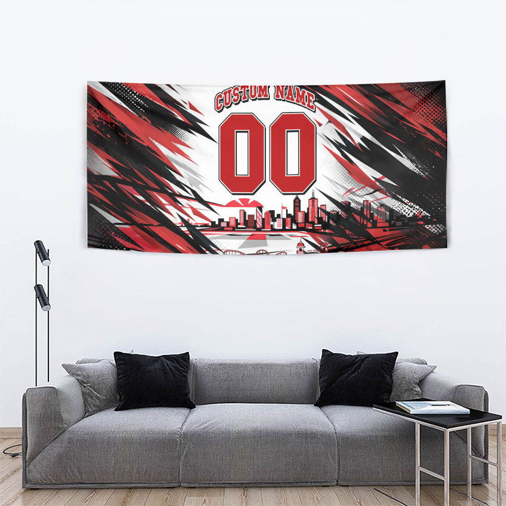 Personalised St Kilda Saints Fan Pride Tapestry Crusader Mascot Graphic Art With Melbourne City Skyline