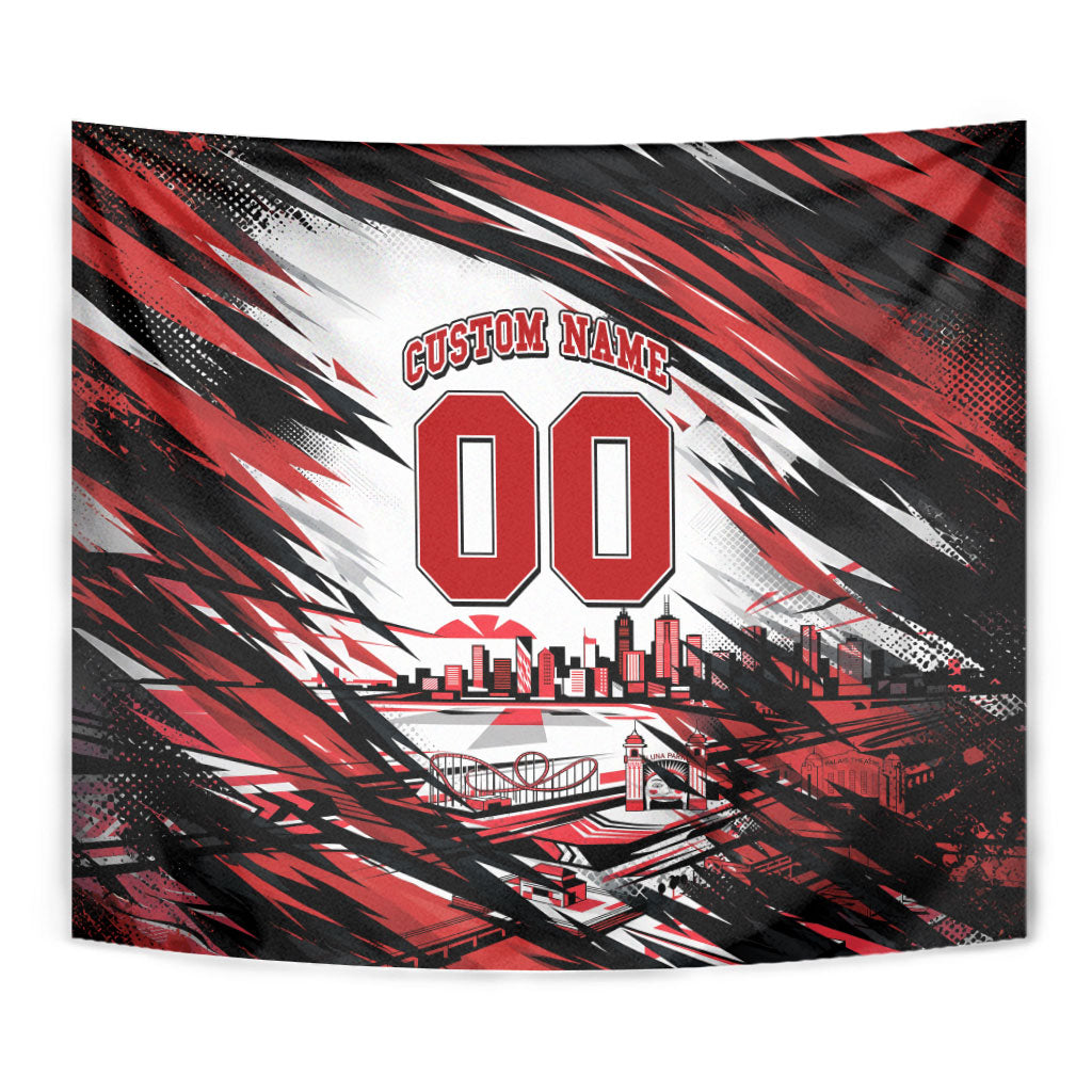 Personalised St Kilda Saints Fan Pride Tapestry Crusader Mascot Graphic Art With Melbourne City Skyline