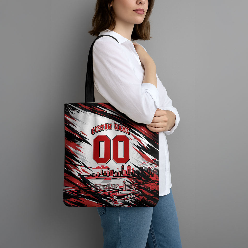 Personalised St Kilda Saints Fan Pride Tote Bag Crusader Mascot Graphic Art With Melbourne City Skyline