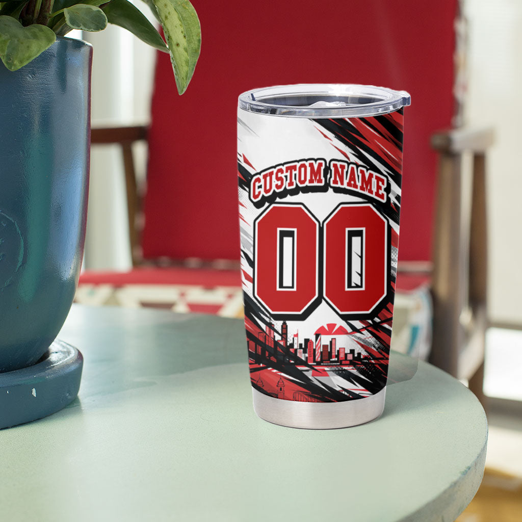 Personalised St Kilda Saints Fan Pride Tumbler Cup Crusader Mascot Graphic Art With Melbourne City Skyline
