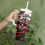 Personalised St Kilda Saints Fan Pride Tumbler With Handle Crusader Mascot Graphic Art With Melbourne City Skyline