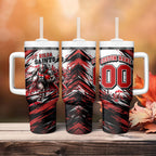 Personalised St Kilda Saints Fan Pride Tumbler With Handle Crusader Mascot Graphic Art With Melbourne City Skyline
