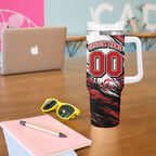 Personalised St Kilda Saints Fan Pride Tumbler With Handle Crusader Mascot Graphic Art With Melbourne City Skyline