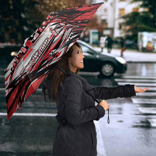 Personalised St Kilda Saints Fan Pride Umbrella Crusader Mascot Graphic Art With Melbourne City Skyline