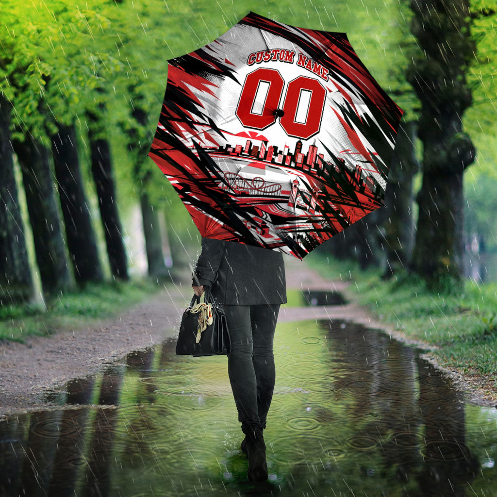 Personalised St Kilda Saints Fan Pride Umbrella Crusader Mascot Graphic Art With Melbourne City Skyline